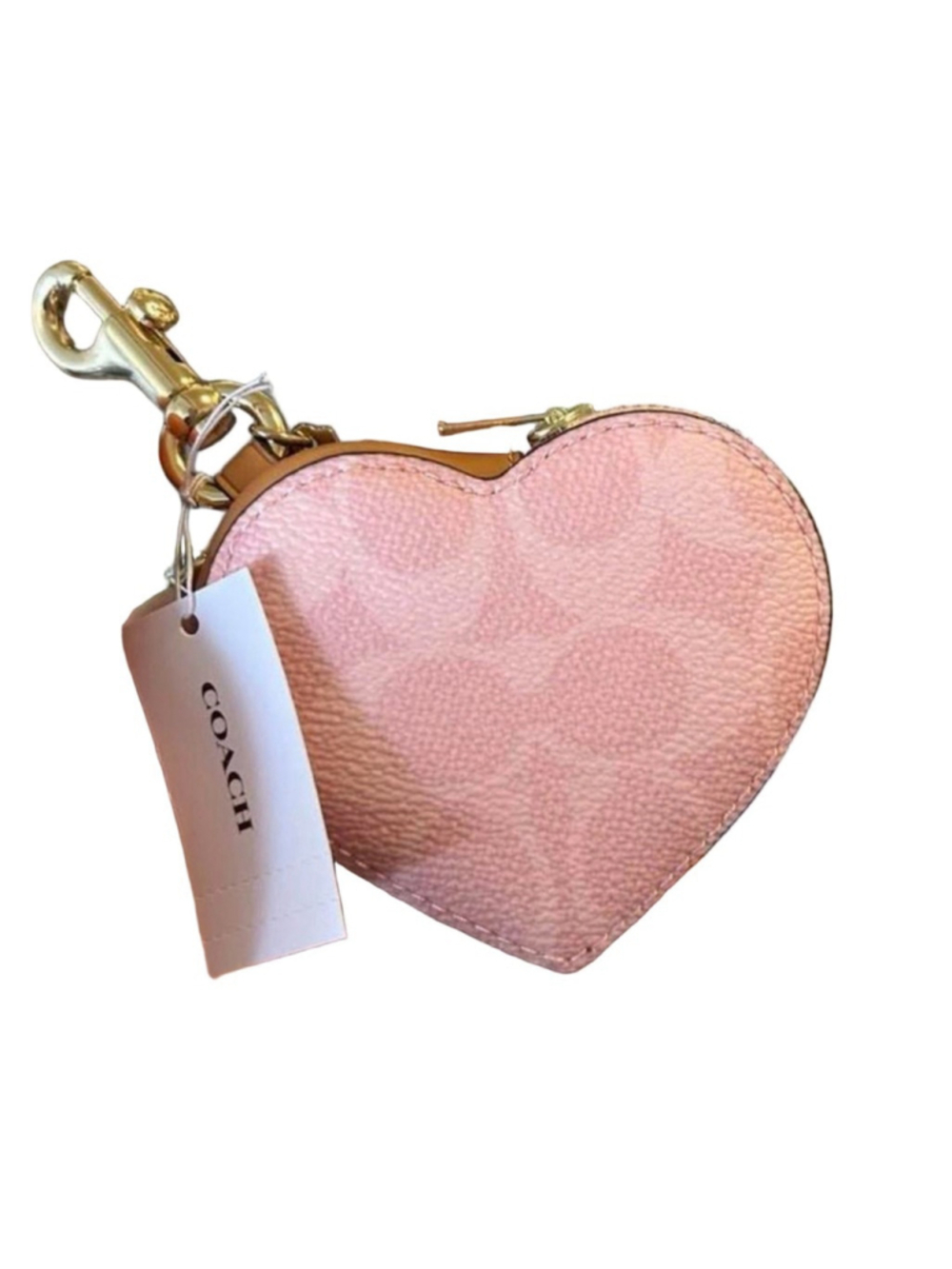 NEW Coach Powder Pink Signature Heart Bag Charm NWT